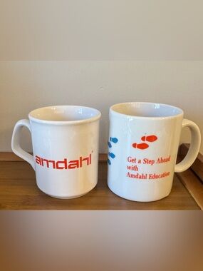 White Ceramic Coffee Mug with Red Logo Amdahi Education made in England